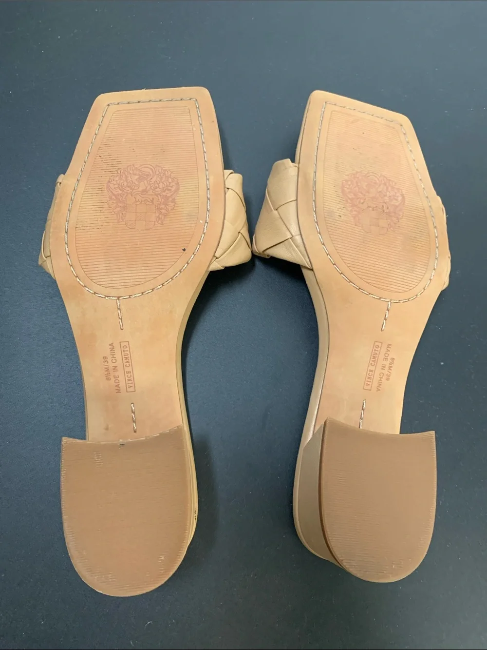 Vince Camuto Woven Strap Block Heel Sandals - Beige